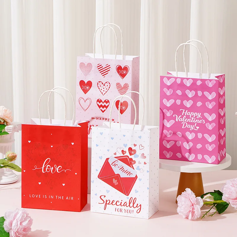 

5Pcs/Lot Love Heart Gift Paper Bags With Handle Valentine’s Day Wedding Birthday Party Present Decoration Shopping Favors