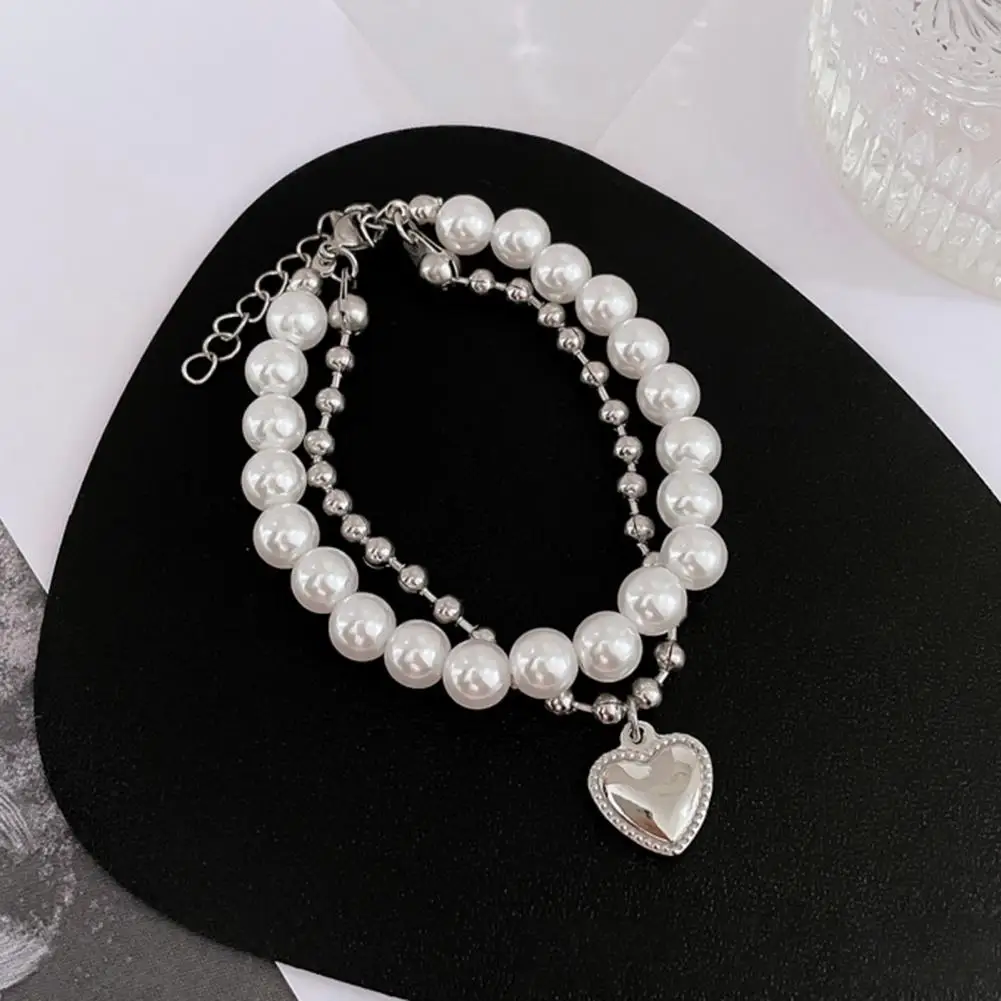 Chic Double-layered Adjustable Women Imitation Pearl Heart Pendant Charm Bracelet Female Bracelet Chain Bracelet
Chic Double-layered Adjustable Women Imitation Pearl Heart Pendant Charm Bracelet Female Bracelet Chain Bracelet