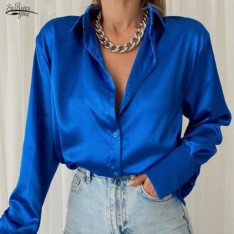 Elegant Satin Long Sleeve Blouses Women 2022 Vintage Blue Green Silk Shirt Women Casual Loose Button Up Female Shirts Tops 18913
Elegant Satin Long Sleeve Blouses Women 2022 Vintage Blue Green Silk Shirt Women Casual Loose Button Up Female Shirts Tops 18913