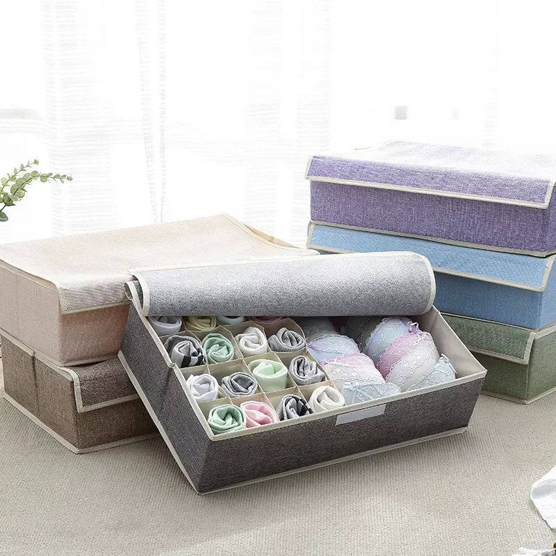 Drawer Bra Storage Closet Organizer Collapsible Boxes Washable Cotton Linen Finishing Box Portable With Cover Underwear Socks 
Drawer Bra Storage Closet Organizer Collapsible Boxes Washable Cotton Linen Finishing Box Portable With Cover Underwear Socks