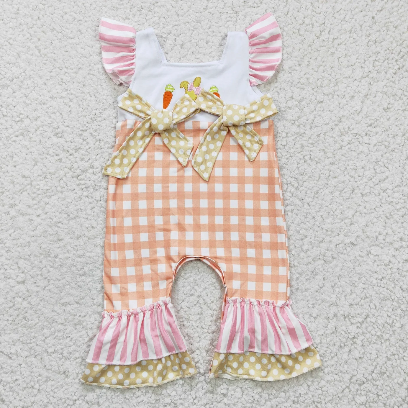 

New Design RTS NO MOQ Fancy Kids Spring Toddlers Newborn Bunny Clothes Baby Girls Embroidery Rompers