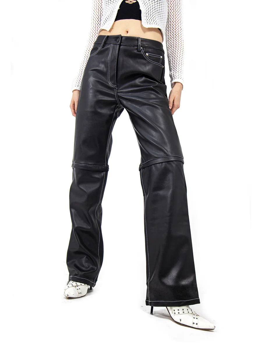 Women Faux Leather Trousers Casual Mid Waist Straight Leg Pu Leather Leggings Flare Pants Streetwear 
Women Faux Leather Trousers Casual Mid Waist Straight Leg Pu Leather Leggings Flare Pants Streetwear