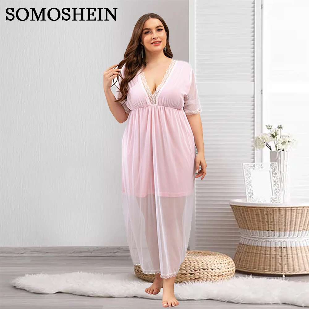 SOMOSHEIN XL-4XL Plus Size Women Clothing Sexy Solid Color Mesh Lace V-Neck Casual Nightdress Dress Wholesale Dropshipping
SOMOSHEIN XL-4XL Plus Size Women Clothing Sexy Solid Color Mesh Lace V-Neck Casual Nightdress Dress Wholesale Dropshipping