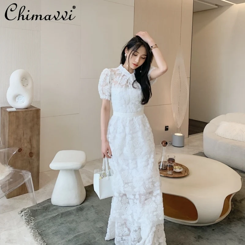 White Maxi Dress for Women Vintage Mesh Plate Flower Short Sleeve Floor-length Dresses 2022 Summer High-waist Slim Cake Dress
White Maxi Dress for Women Vintage Mesh Plate Flower Short Sleeve Floor-length Dresses 2022 Summer High-waist Slim Cake Dress
