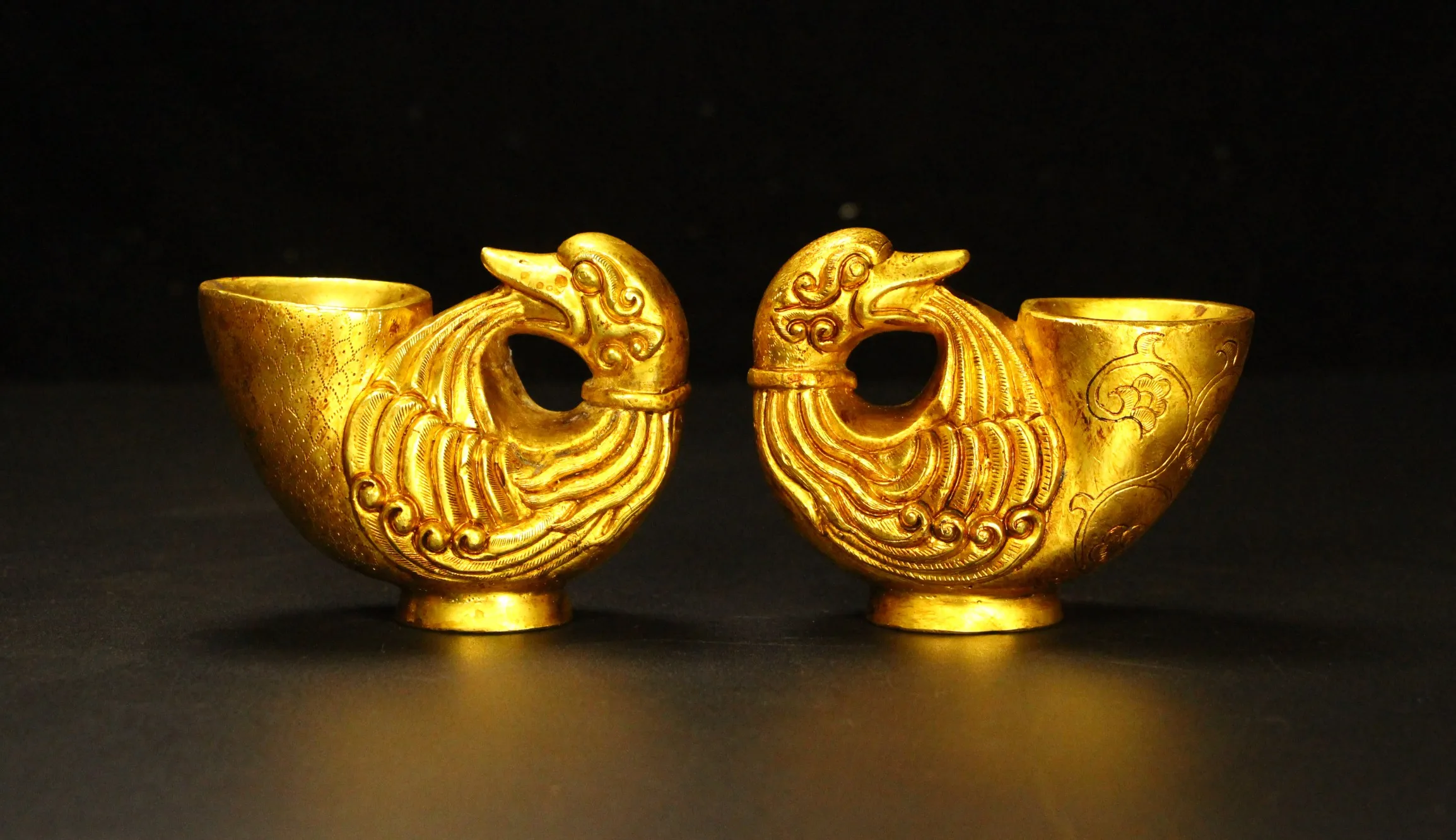 

LAOJUNLU A Pair Of Mandarin Duck Cups Handmade From Copper Gilt Chinese Traditional Style Antiques Fine Art Gifts Crafts