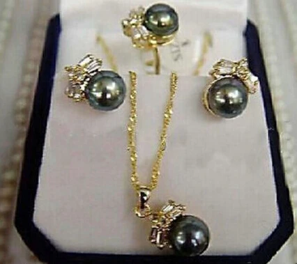 Jewelry CHARMING 100% Natural Black Pearl Earring Ring & Necklace Set-Bride jewelry
Jewelry CHARMING 100% Natural Black Pearl Earring Ring & Necklace Set-Bride jewelry
