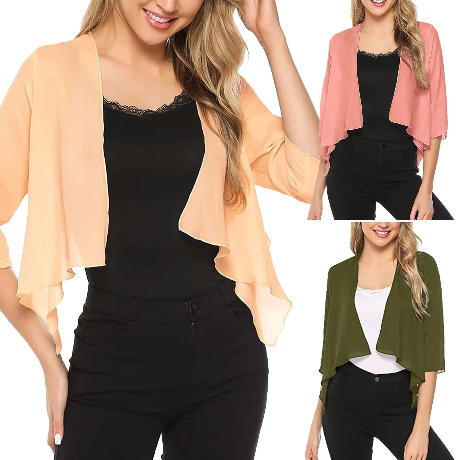 

Women Short Wedding Chiffon Cardigan Short Sleeve Shrug Bolero Casaco Feminino Slim Ladies Open Cardigan Outerwear Bloouse Blusa