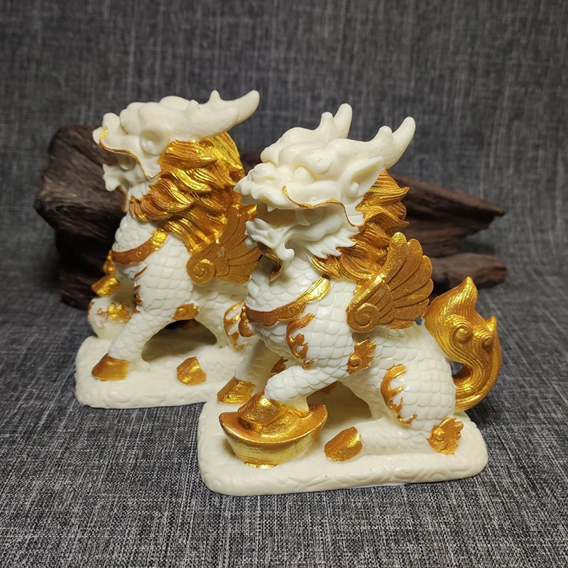 Tracing Gold Mascot Kirin Fortune Small Statue Resin Art Sculpture Home room, office decoration ornaments A pair
Tracing Gold Mascot Kirin Fortune Small Statue Resin Art Sculpture Home room, office decoration ornaments A pair