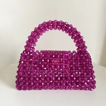 Handmade Bead Bag Long Chain Hand-Woven Celebrity Handbags Unique Design Ladies Party Bag Top-handle Phone Purses and Handbags