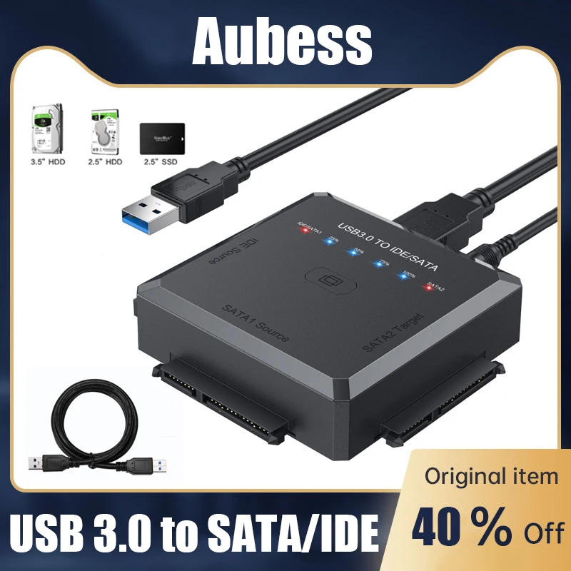 

USB 3.0 To SATA IDE Adapter, Fit For 2.5, 3.5 Inch Hard Disk, HDD/SSD External Cable Adaptor, 5Gbps High Speed Data Transmission