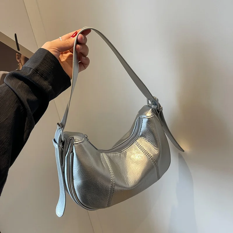 

Маленькие сумки-хобо из искусственной кожи на молнии для женщин, однотонная сумка на плечо, 2023, модные роскошные Брендовые женские сумки и сумочки