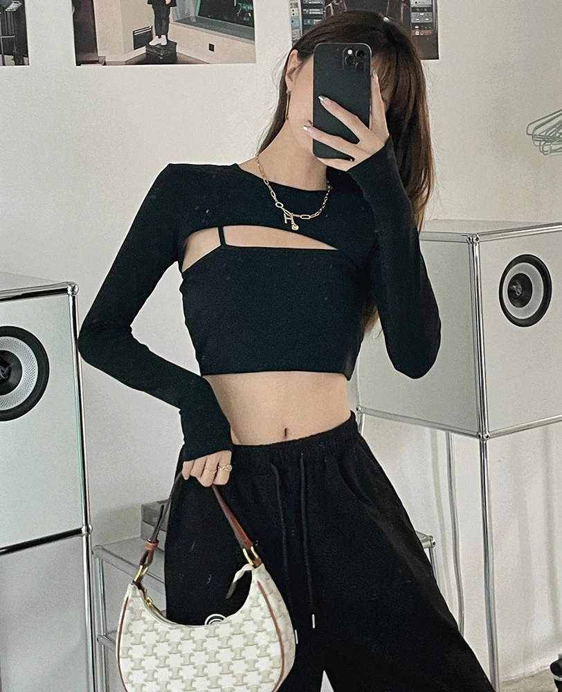 Tshirts Online Celebrity Short Sexy Long-sleeved Gothic Punk Clothes Blouse Sling Two-piece Summer Tops for Women Tee 2022
Tshirts Online Celebrity Short Sexy Long-sleeved Gothic Punk Clothes Blouse Sling Two-piece Summer Tops for Women Tee 2022