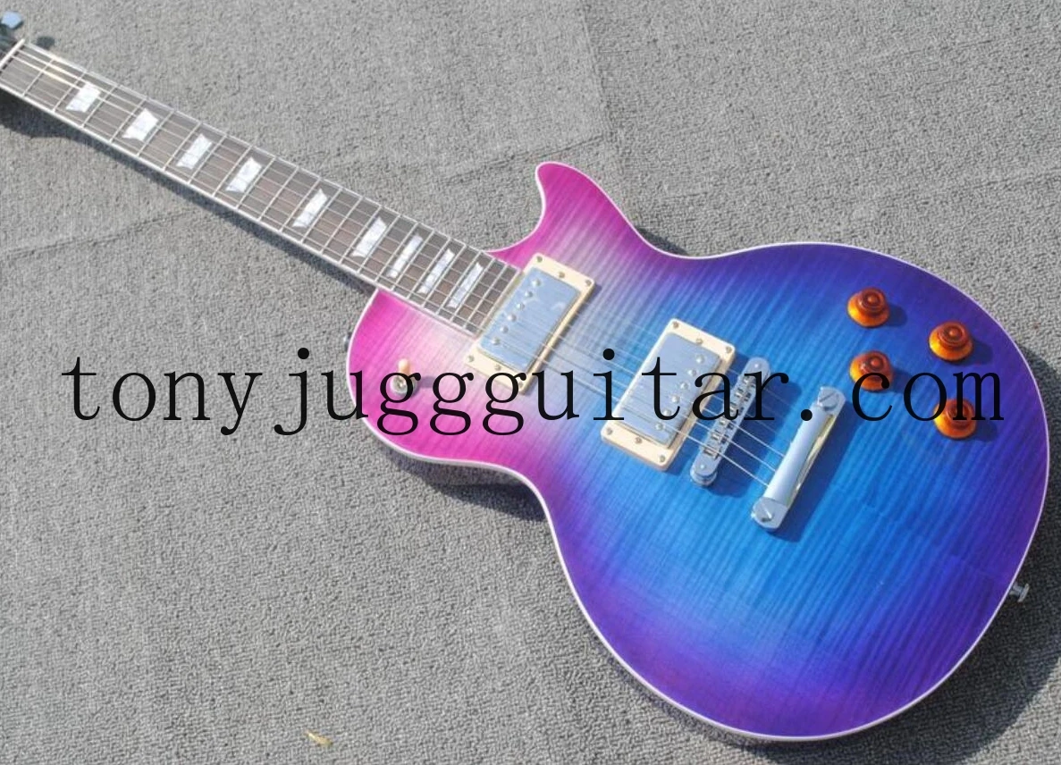 

Custom 59 Flame Maple Top Purple Blue Electric Guitar Little Pin Tone Pro Bridge, One Piece Neck (No Scarf Joint)
