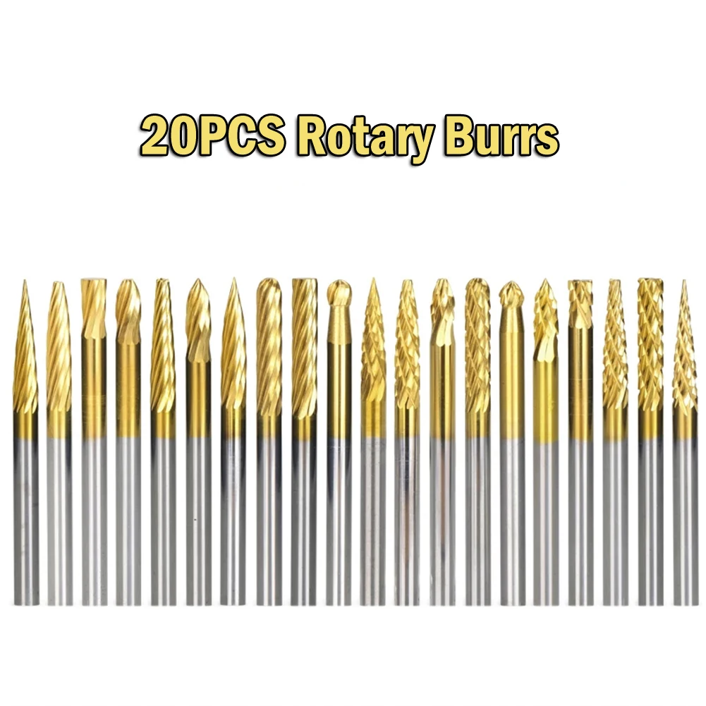 20pcs 1.5" Rotary Burrs Set 3*3mm Tungsten Carbide Titanium Coated Grinding Head For Deburring Polishing Metal Wood Rotary Tool
20pcs 1.5" Rotary Burrs Set 3*3mm Tungsten Carbide Titanium Coated Grinding Head For Deburring Polishing Metal Wood Rotary Tool