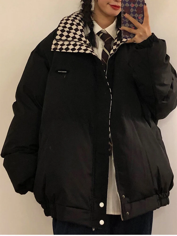 Женская зимняя куртка в стиле пэчворк, теплая свободная повседневная куртка Egirl в эстетике готика, черная, белая куртка для шахматной доски, ...
Женская зимняя куртка в стиле пэчворк, теплая свободная повседневная куртка Egirl в эстетике готика, черная, белая куртка для шахматной доски, ...