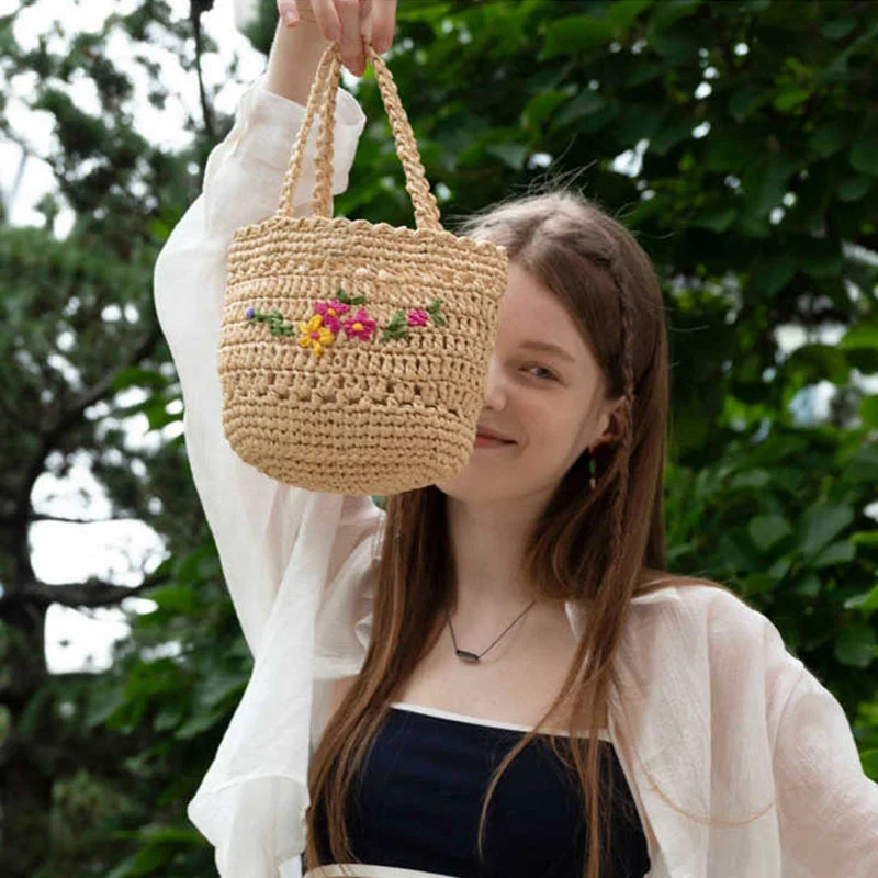 

Lafite Grass Cute Small Flower Handbag DIY Handwoven Homemade Material Crochet Knitted Straw Bag