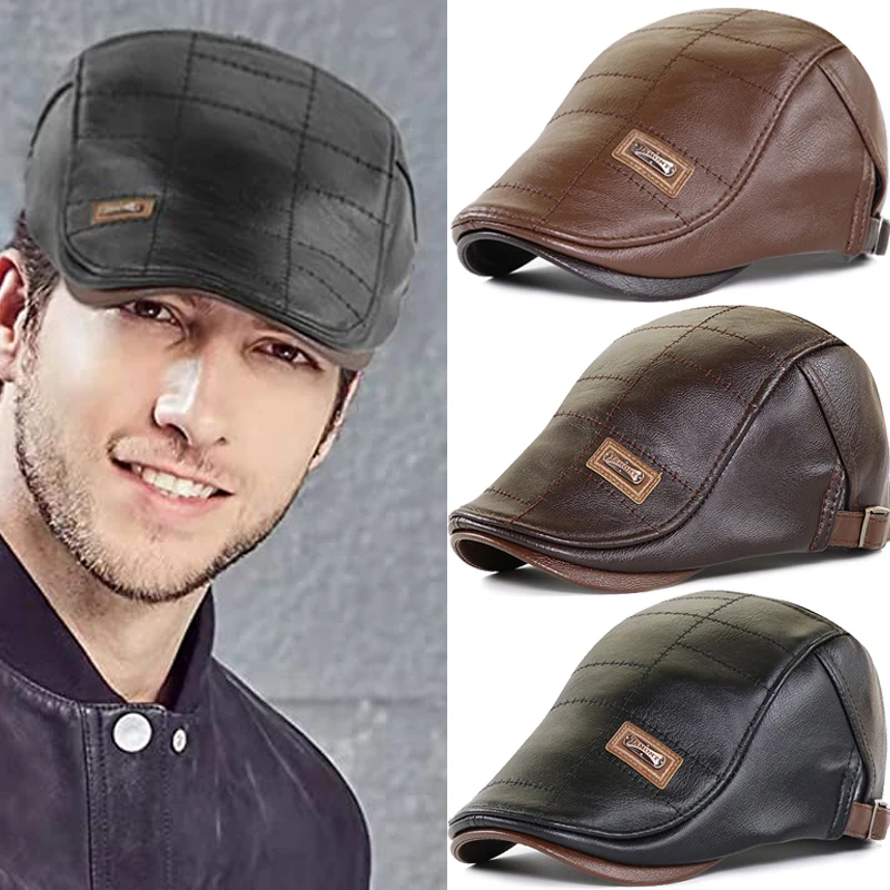 Spring Summer Middle-aged Artist Visor Retro Men Fashion PU Leather Beret Hats England Beret Hat Warm Flat Peaked Cap Adjustable
Spring Summer Middle-aged Artist Visor Retro Men Fashion PU Leather Beret Hats England Beret Hat Warm Flat Peaked Cap Adjustable