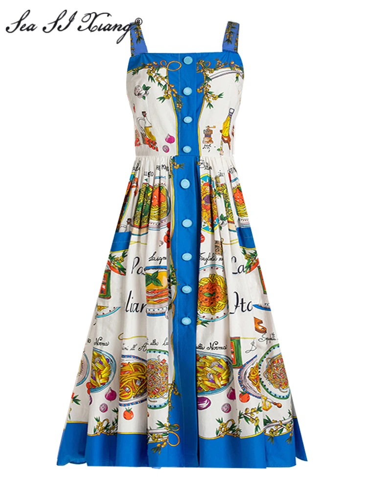 Seasixiang Fashion Summer 100% Cotton Dress Women Spaghetti Strap Single Breasted Sicily Flowers Food Print Beach Vacation Dress
Seasixiang Fashion Summer 100% Cotton Dress Women Spaghetti Strap Single Breasted Sicily Flowers Food Print Beach Vacation Dress