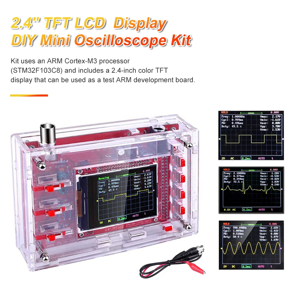 Assembled Digital Oscilloscope 2.4" TFT LCD Display with SMD Component Welding 1Hz /3.3V Square Wave Test Set 1Msps Acrylic Case
Assembled Digital Oscilloscope 2.4" TFT LCD Display with SMD Component Welding 1Hz /3.3V Square Wave Test Set 1Msps Acrylic Case