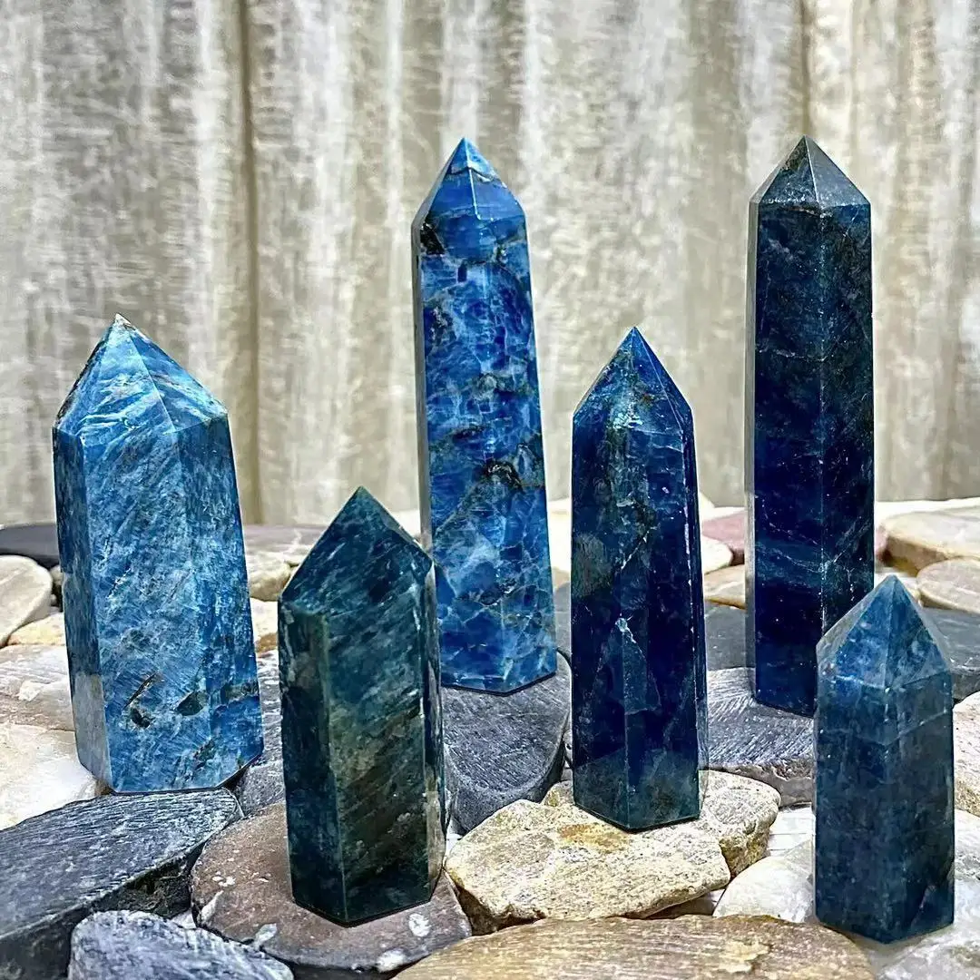 

Natural Blue Apatite Quartz Obelisk Crystal Wand Point Reiki Tower Repair Healing Decoration
