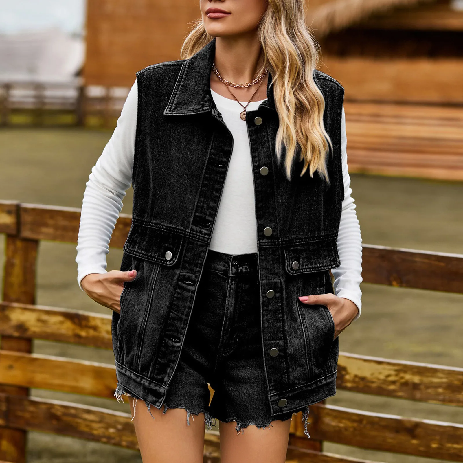 Fashion Jacket Women's Casual Slim Denim Jacket Sleeveless Jean Coat With Pockets Streetwear 2023 New Ladies Outerwear 
Fashion Jacket Women's Casual Slim Denim Jacket Sleeveless Jean Coat With Pockets Streetwear 2023 New Ladies Outerwear