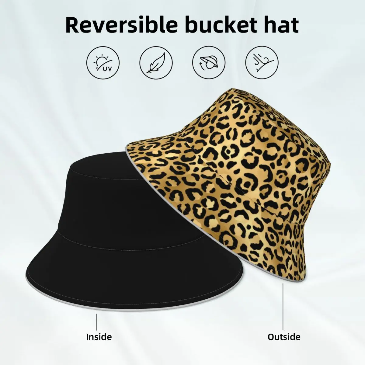 Black Gold Leopard Reflective Bucket Hat Cheetah Animal Double-sided Wear Beach Fisherman Hats Classic Custom Sun Hat
Black Gold Leopard Reflective Bucket Hat Cheetah Animal Double-sided Wear Beach Fisherman Hats Classic Custom Sun Hat