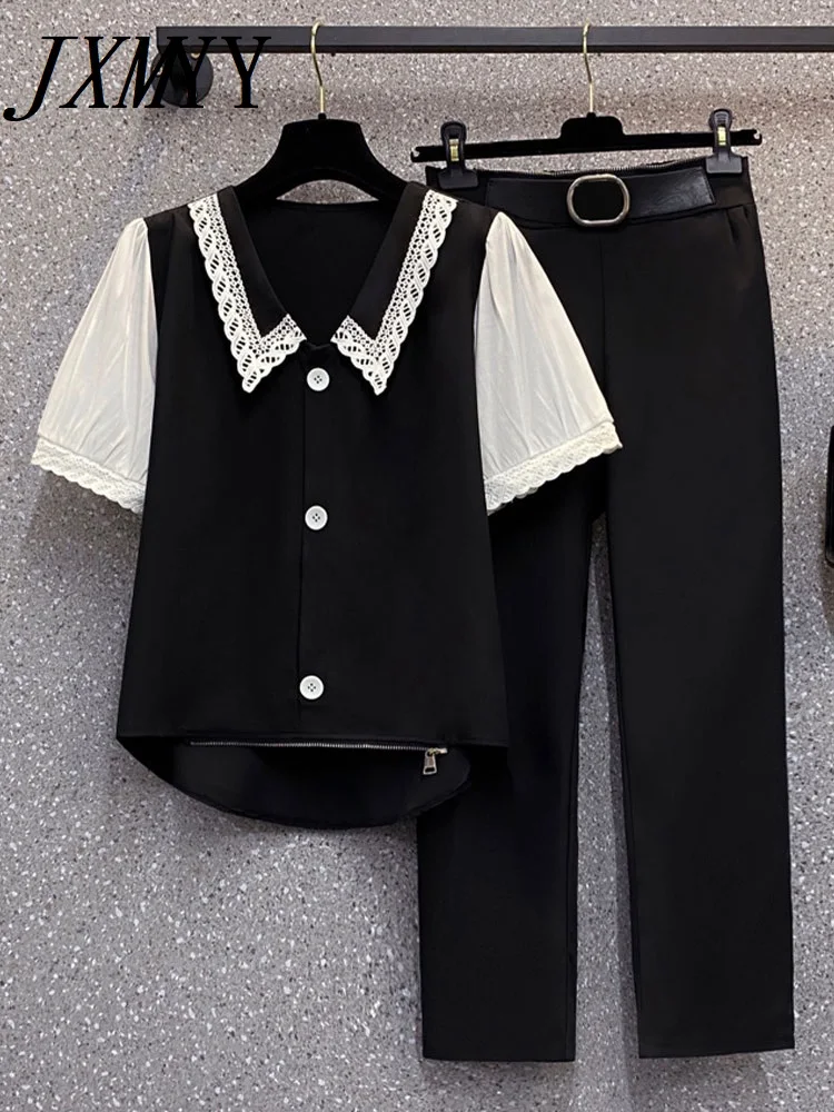 2022 New Large Size Women FashionTwo-Piece Jumpsuit Western-style V-neck Short Sleeve Top and Long Pant Suits Lady Clothes
2022 New Large Size Women FashionTwo-Piece Jumpsuit Western-style V-neck Short Sleeve Top and Long Pant Suits Lady Clothes