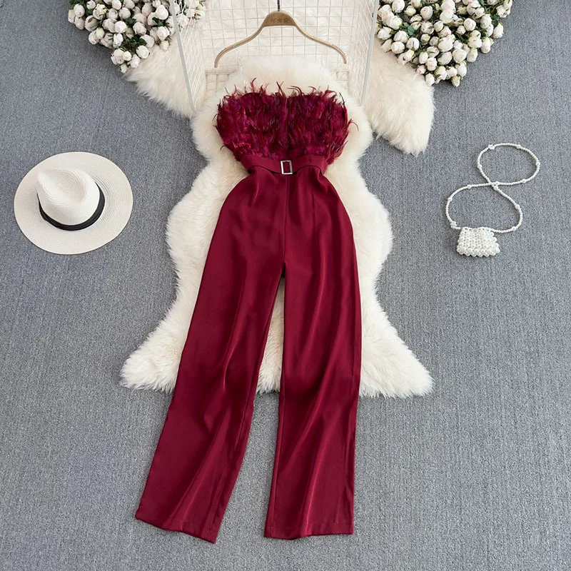Feather Tube Top Sexy Evening Party Jumpsuit Women Sleeveless High-waisted Straight Playsuits Night Clubwear Overalls Jump Suits
Feather Tube Top Sexy Evening Party Jumpsuit Women Sleeveless High-waisted Straight Playsuits Night Clubwear Overalls Jump Suits
