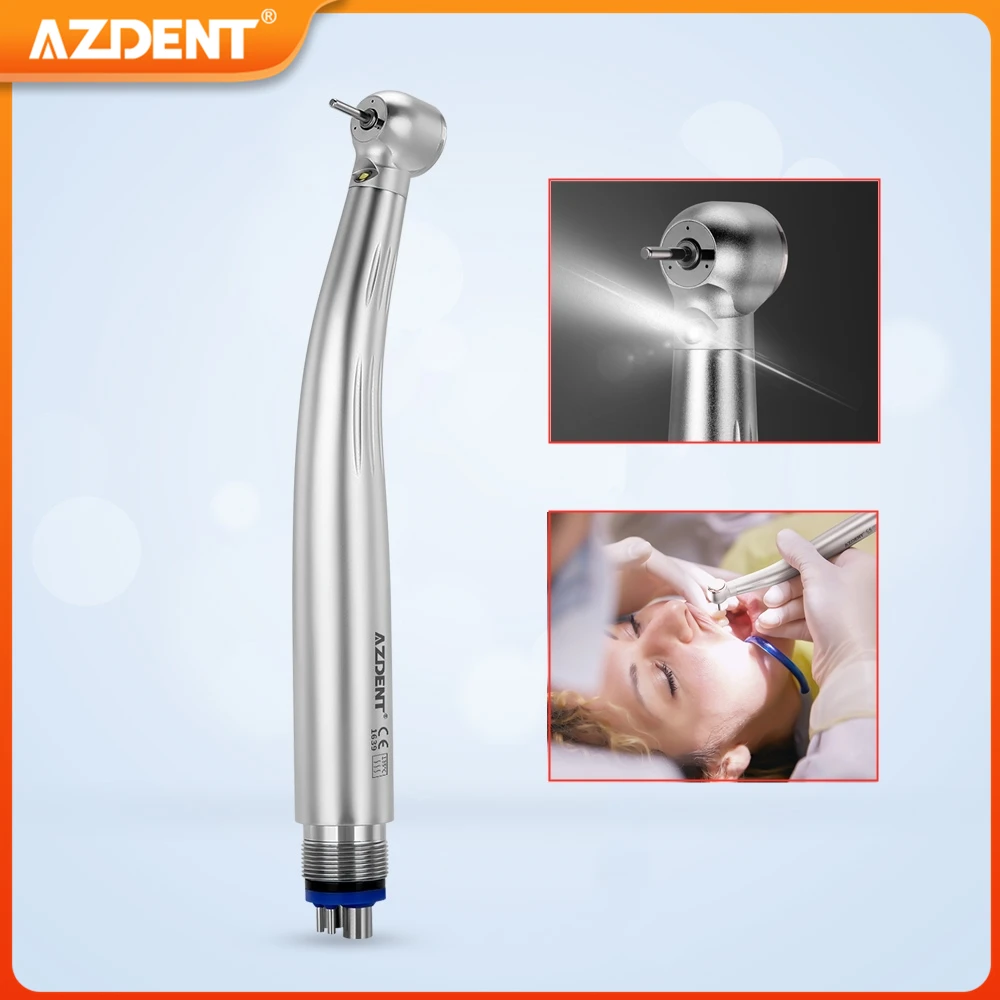 

AZDENT Dental High Speed LED Handpiece E-Generator Air Turbine Push Button Ceramic Bearings Triple Water Spray Torque Head Tool