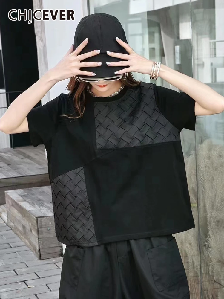 CHICEVER Patchwork Loose T Shirt For Women Round Neck Short Sleeve Oversized T Shirts Female Fashion Clothing Style New 2022
CHICEVER Patchwork Loose T Shirt For Women Round Neck Short Sleeve Oversized T Shirts Female Fashion Clothing Style New 2022