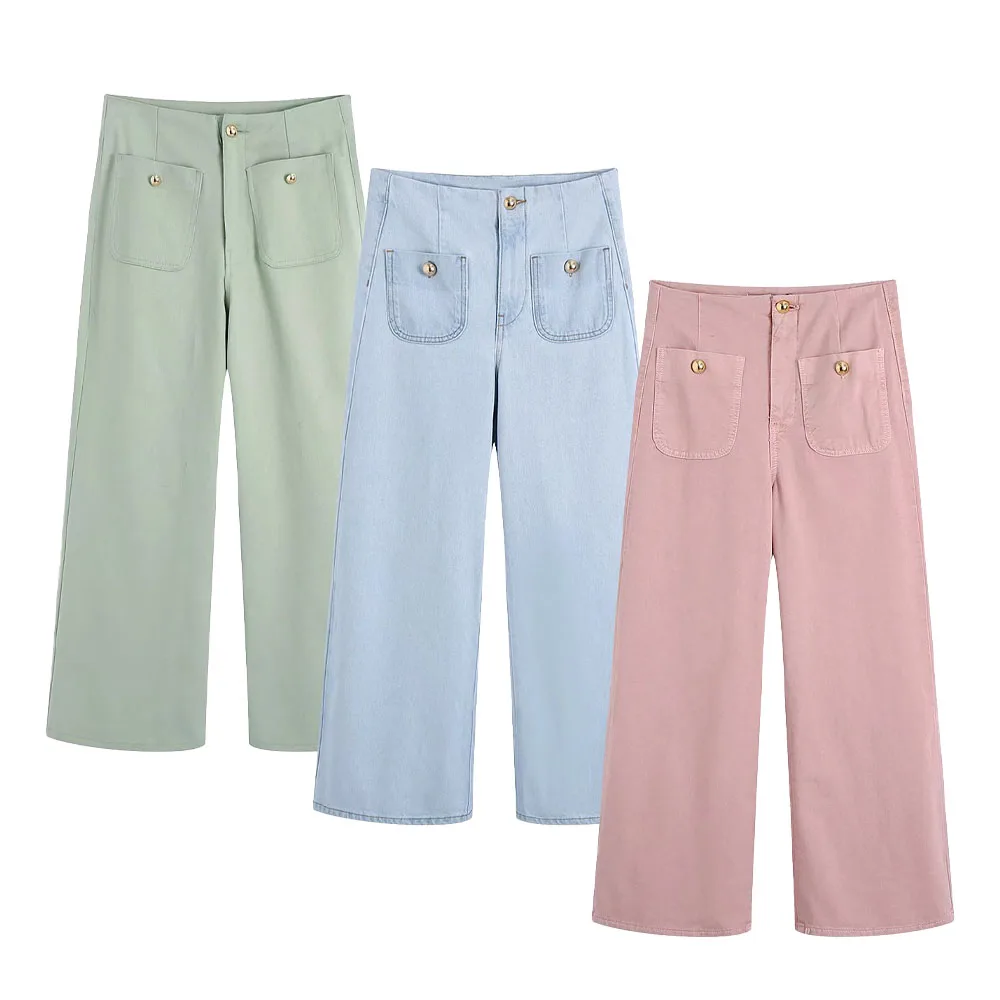 Women's 2022 Fashion New Gold Button Decorated Wide Leg Jeans Casual Patch Pocket Retro Solid Color Female Chic Cropped Pants
Women's 2022 Fashion New Gold Button Decorated Wide Leg Jeans Casual Patch Pocket Retro Solid Color Female Chic Cropped Pants