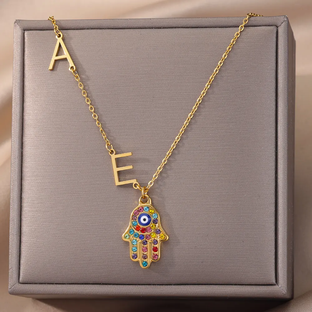 Personalized Big Letter Necklaces For Women Zircon Hamsa Hand Custom Evil Eye Necklace Stainless Steel Jewelry Christmas Gift
Personalized Big Letter Necklaces For Women Zircon Hamsa Hand Custom Evil Eye Necklace Stainless Steel Jewelry Christmas Gift