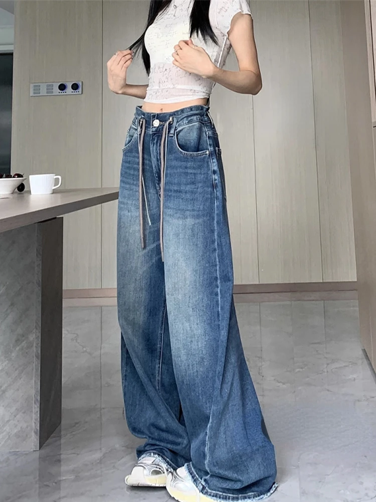 

Hikigawa 2023 весенние женские брюки с высокой талией, шикарные модные широкие брюки в стиле Харадзюку со шнуровкой, свободные универсальные брюки