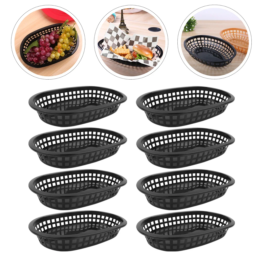 

12 Pcs French Fries Hamburger Basket Plastic Fruit Dishes Dessert Cookie Container Counter Baskets Plates Trays Store Black