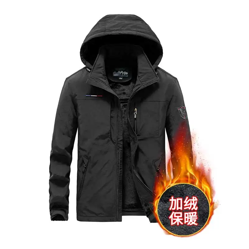 

Autumn Winter Men Plush Thick Warm Loose Largo Size Windproof Waterproof Interchange Jackets Solid Outdoor Casual Coat Male 6XL