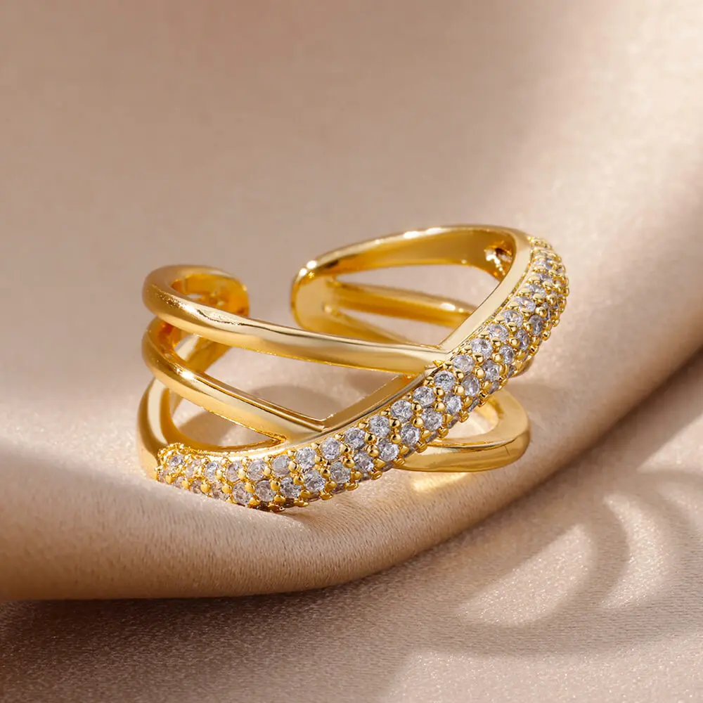 Cross Zircon Rings for Women Gold Plated Opening Stainless Steel Ring 2023 Korean Fashion Luxury Wedding Band Aesthetic Jewerly
Cross Zircon Rings for Women Gold Plated Opening Stainless Steel Ring 2023 Korean Fashion Luxury Wedding Band Aesthetic Jewerly