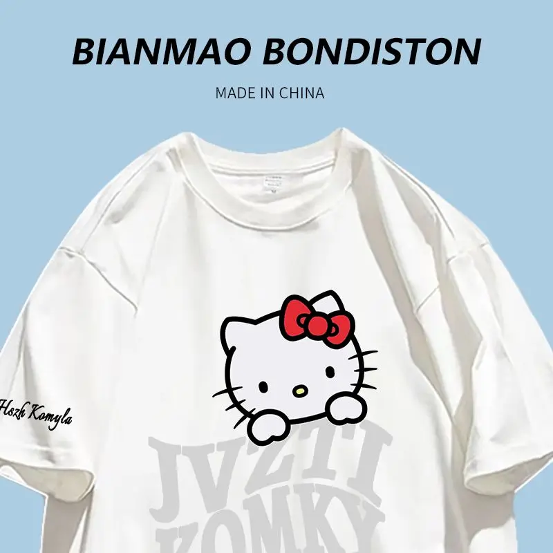 

Sanrio Hellokitty Bf Wind College Wear Cute Panda Couple Clothes Summer New T-Shirt Tide Brand Thin Cotton Short Sleeve T-Shirt