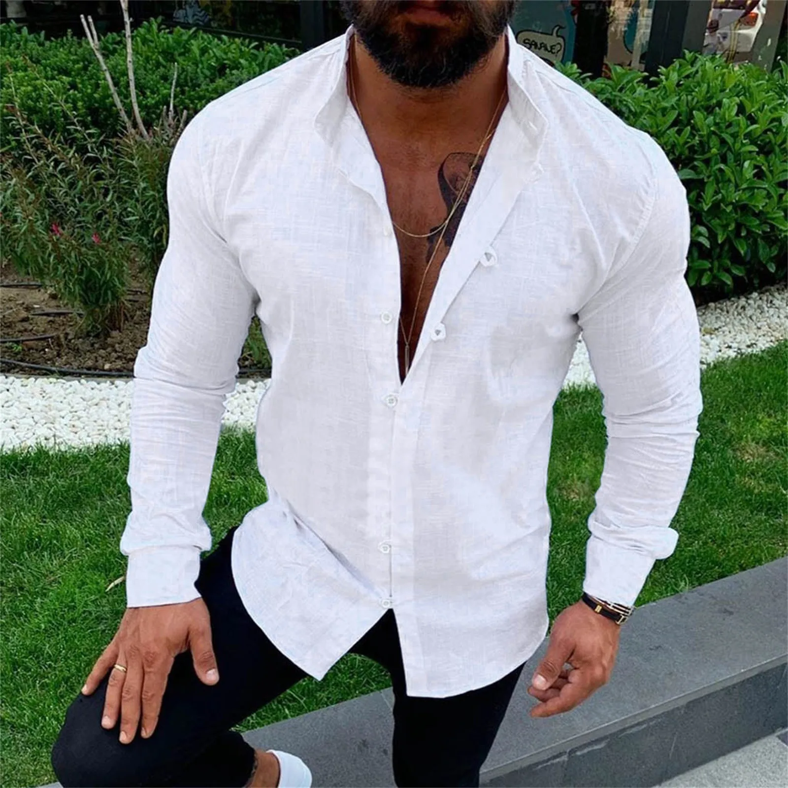 B Fashion Men's Casual Solid Stand Neck Button Solid Shirt Long Sleeve Top Blouse Long Sleeve Synthetic Shirt Men
B Fashion Men's Casual Solid Stand Neck Button Solid Shirt Long Sleeve Top Blouse Long Sleeve Synthetic Shirt Men