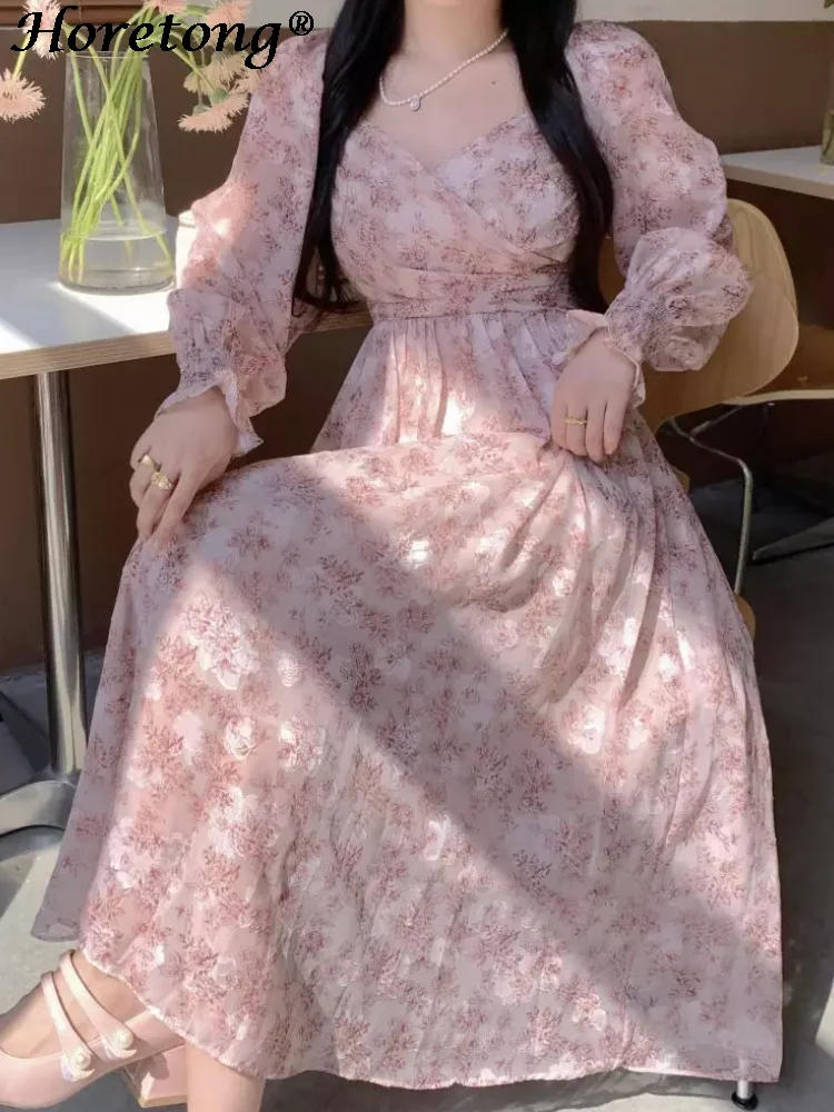 Horetong Chiffon Sweet Dress Women Floral Print Flare Long Sleeve Party Dress Elegant Fashion High Waist Holiday Midi Dresses
Horetong Chiffon Sweet Dress Women Floral Print Flare Long Sleeve Party Dress Elegant Fashion High Waist Holiday Midi Dresses