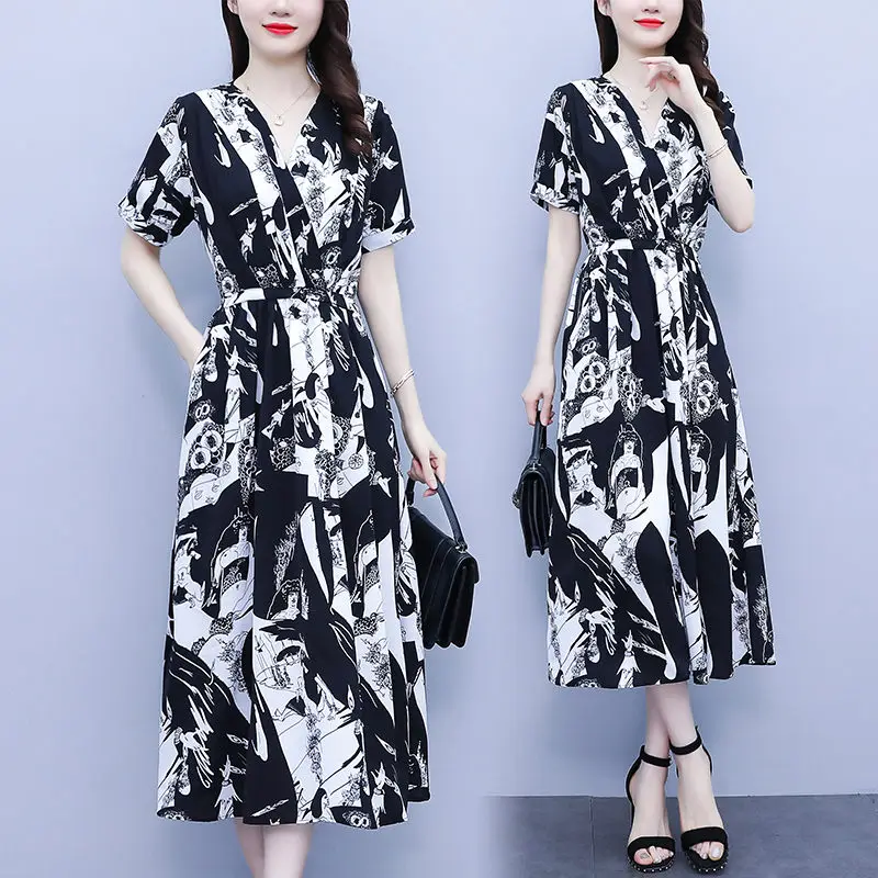 Женское платье с V-образным вырезом, свободное облегающее платье большого размера в корейском ретро-стиле с короткими рукавами и карманами, ... 
Женское платье с V-образным вырезом, свободное облегающее платье большого размера в корейском ретро-стиле с короткими рукавами и карманами, ...