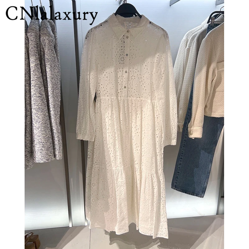 CNlalaxury Elegant Women Hollow Out Mid-Calf White Dresses Fashion Embroidery Long Sleeve Dresses Single Breasted A-line Vestido
CNlalaxury Elegant Women Hollow Out Mid-Calf White Dresses Fashion Embroidery Long Sleeve Dresses Single Breasted A-line Vestido