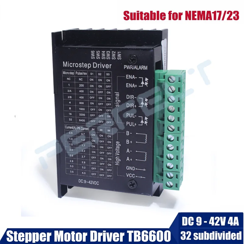 

TB6600 Stepper Motor Driver Nema17 Nema23 Nema34 4A DC9-40V For CNC Engraving Machine Electrical Equipment Wholesale