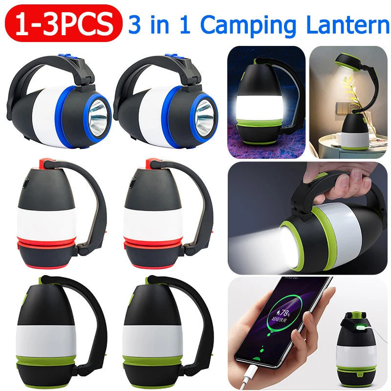 

LED Camping Lantern Lamp 3 Gears 3 in 1 Emergency Searchlight USB Charging IPX45 Waterproof 5W Foldable for Outdoor