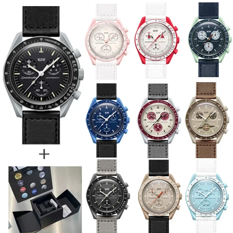 

Original Brand Same Swatch Watch For Mens Ladies Multifunction Plastic Case Moonwatch Business Chronograph Explore Planet Clocks