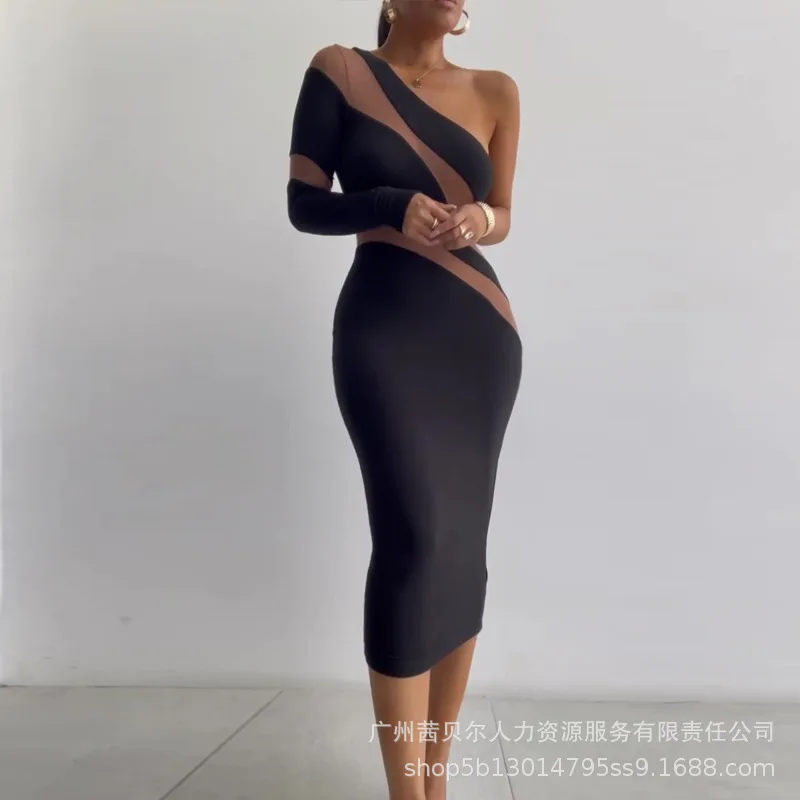 Mandylandy Contrast Mesh One Shoulder Bodycon Dress Fashion Casual Long Sleeve High Waist Corset Evening Dress
Mandylandy Contrast Mesh One Shoulder Bodycon Dress Fashion Casual Long Sleeve High Waist Corset Evening Dress