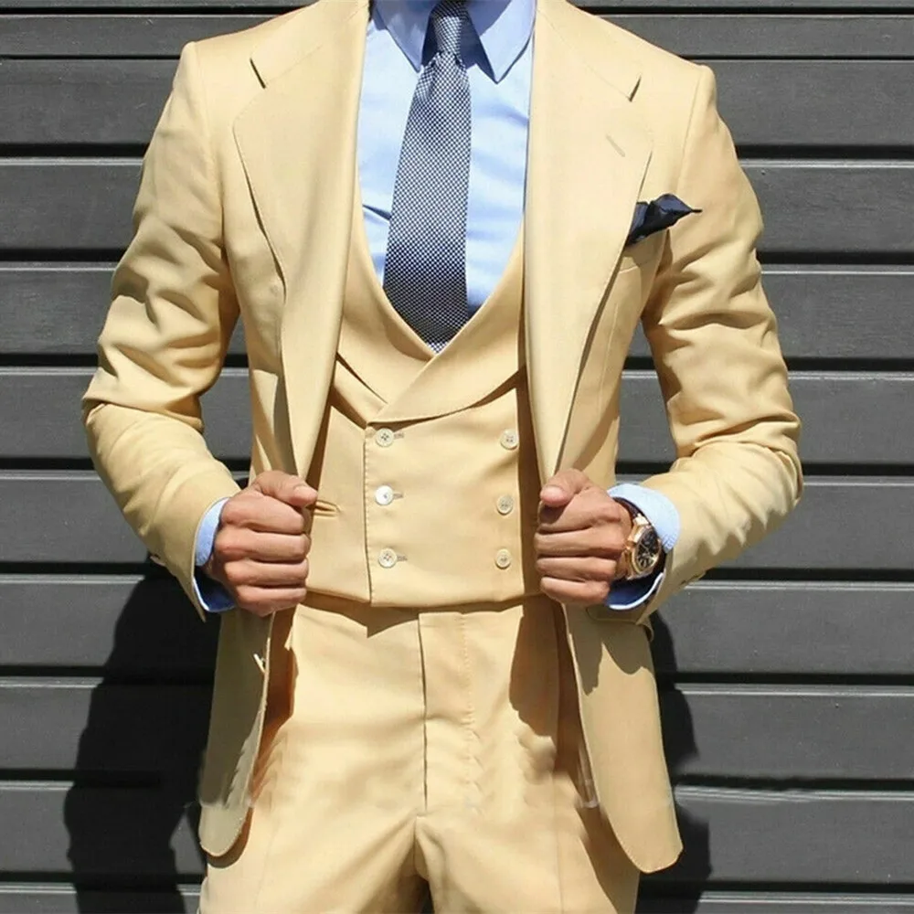 

Tailored Made Business Notch Lapel Men Suits Wedding Groom Tuxedos Slim Fit Prom Blazer 3 Pcs Jacket+Pant+Vest