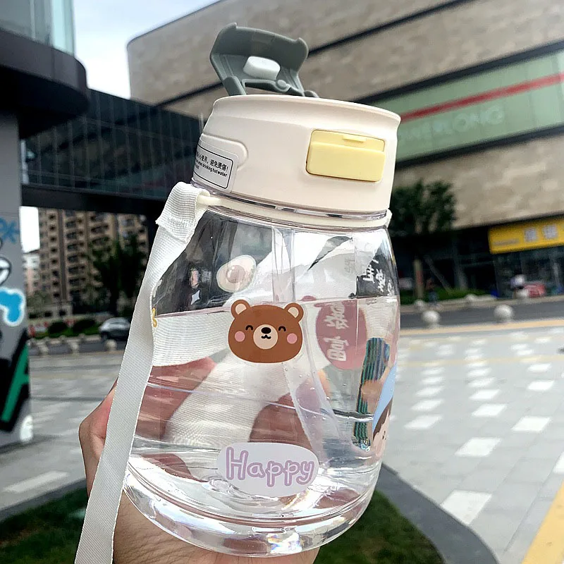 1300Ml Large Capacity Sports Water Bottle with Straw Strap Creative Cute Portable Plastic Kids Transparent Cup Spring Summer
1300Ml Large Capacity Sports Water Bottle with Straw Strap Creative Cute Portable Plastic Kids Transparent Cup Spring Summer