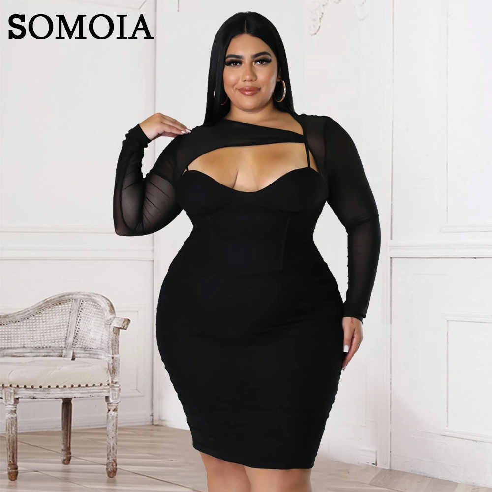 SOMOIA Plus Size Women Clothing Hollow Irregular Stitching Mesh Long-sleeved Slim Sexy Package Hip Dress Wholesale Dropshipping
SOMOIA Plus Size Women Clothing Hollow Irregular Stitching Mesh Long-sleeved Slim Sexy Package Hip Dress Wholesale Dropshipping