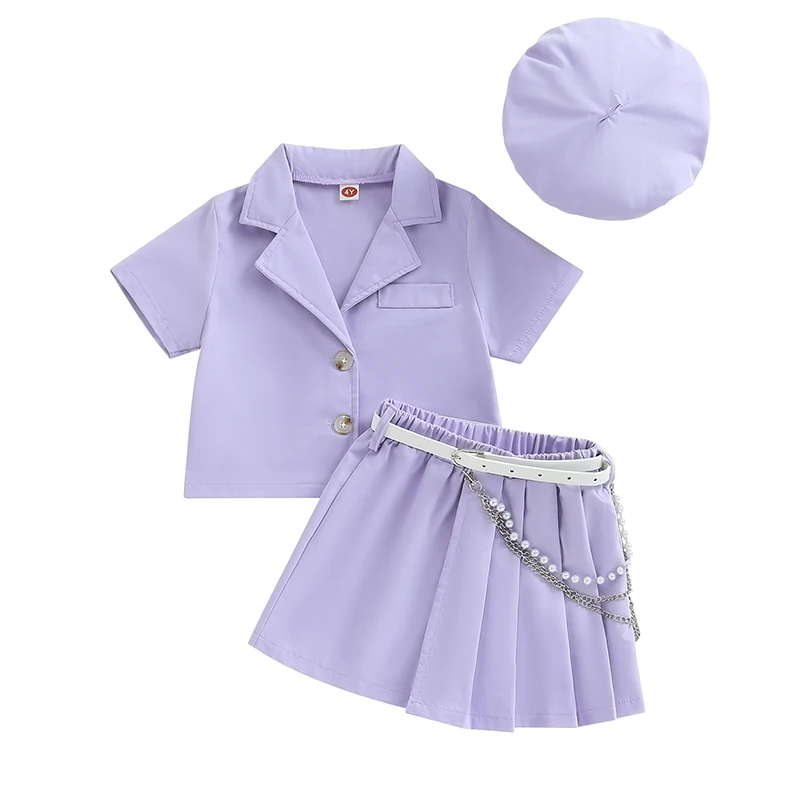 Baby Girls Summer Outfits Solid Short Sleeve Lapel Shirt Tops + Pleated Skirt with Hat 3Pcs Fashion Casual Clothes Set 
Baby Girls Summer Outfits Solid Short Sleeve Lapel Shirt Tops + Pleated Skirt with Hat 3Pcs Fashion Casual Clothes Set