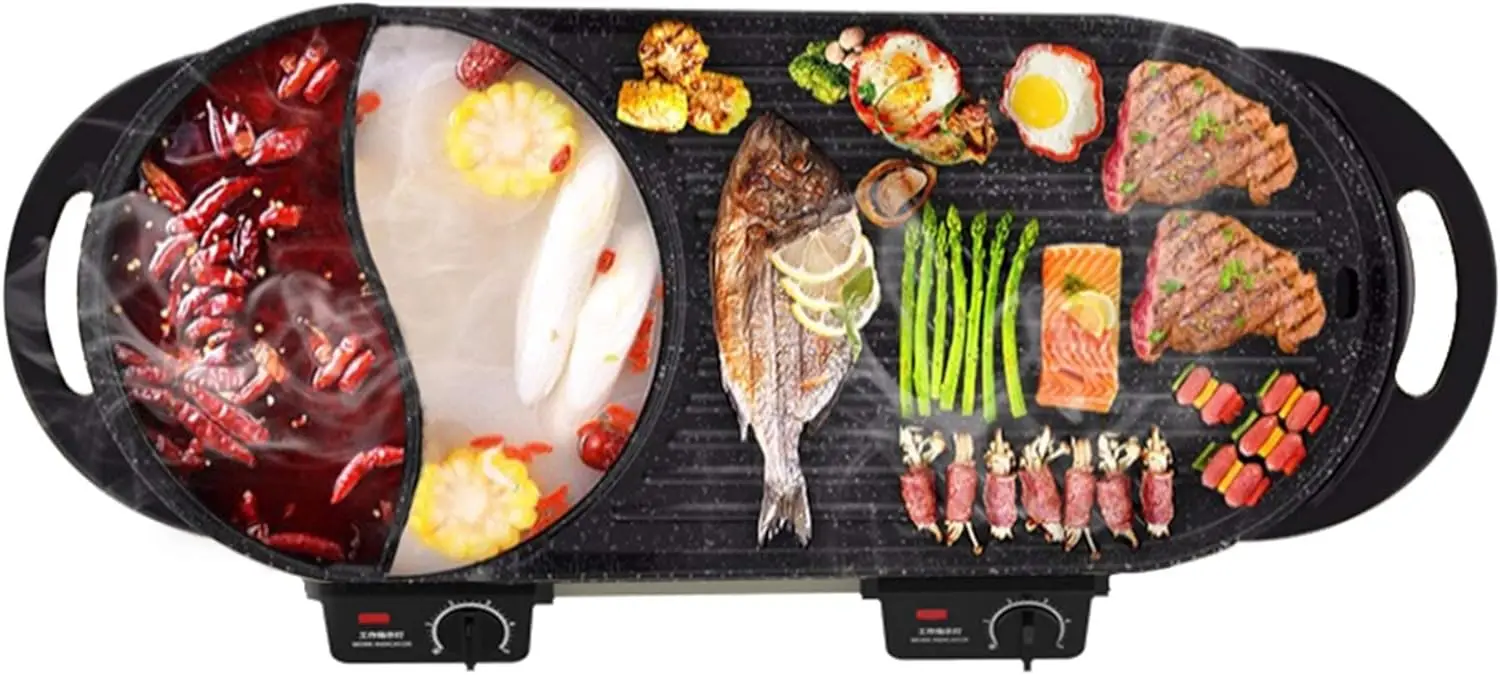 With Hot Pot,Multifunctional Indoor Teppanyaki Grill/Korean BBQ/Shabu Shabu Hot Pot,Separate Temperature Control,3.6L Capacity f
With Hot Pot,Multifunctional Indoor Teppanyaki Grill/Korean BBQ/Shabu Shabu Hot Pot,Separate Temperature Control,3.6L Capacity f